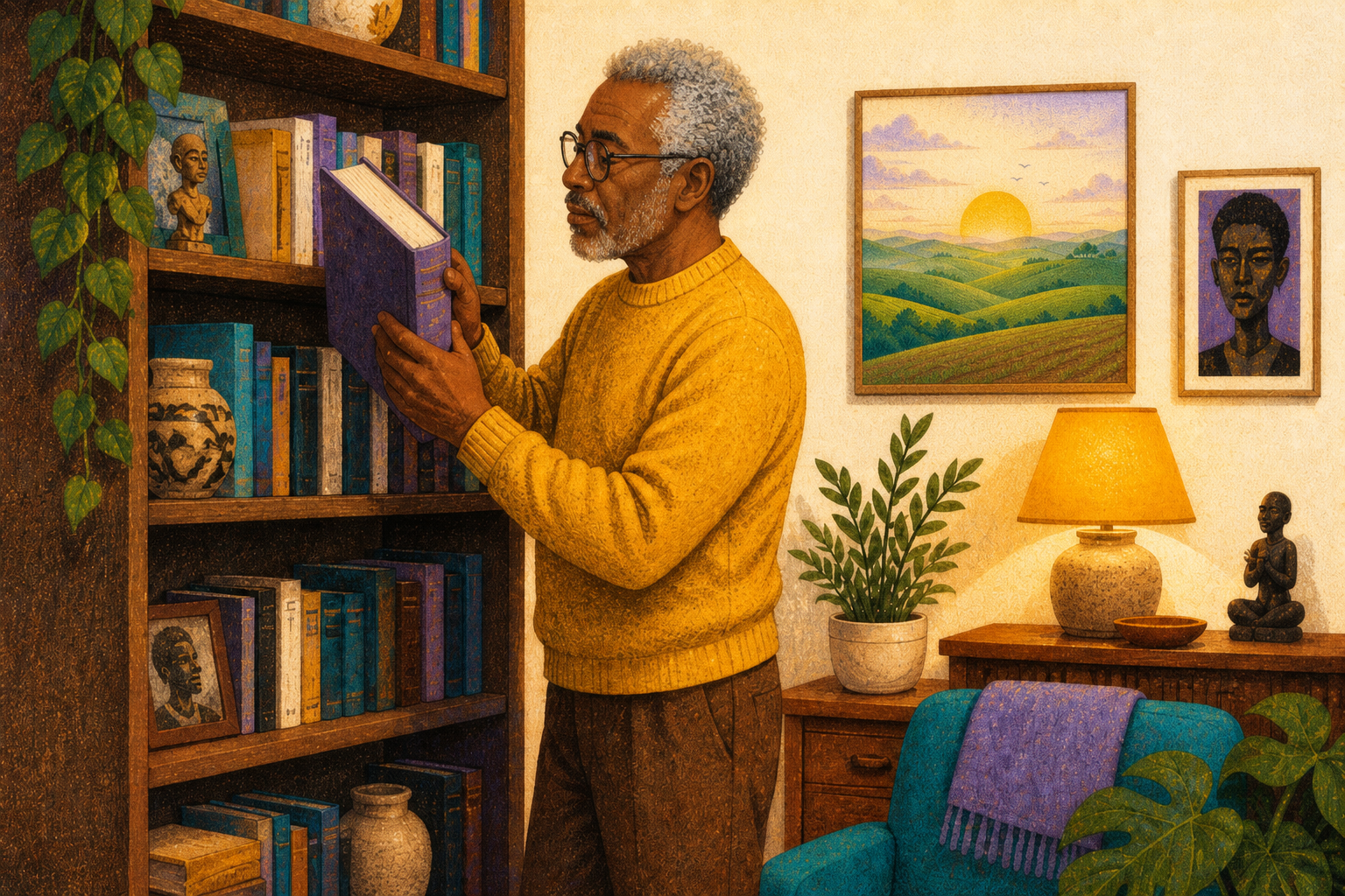 Ilustração: leitura tranquila em ambiente doméstico